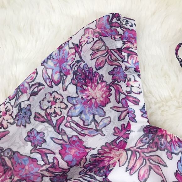 FRENCH CONNECTION Floral Halter Peplum Top Smocked‎ Pink Purple Size Large New - Picture 8 of 15